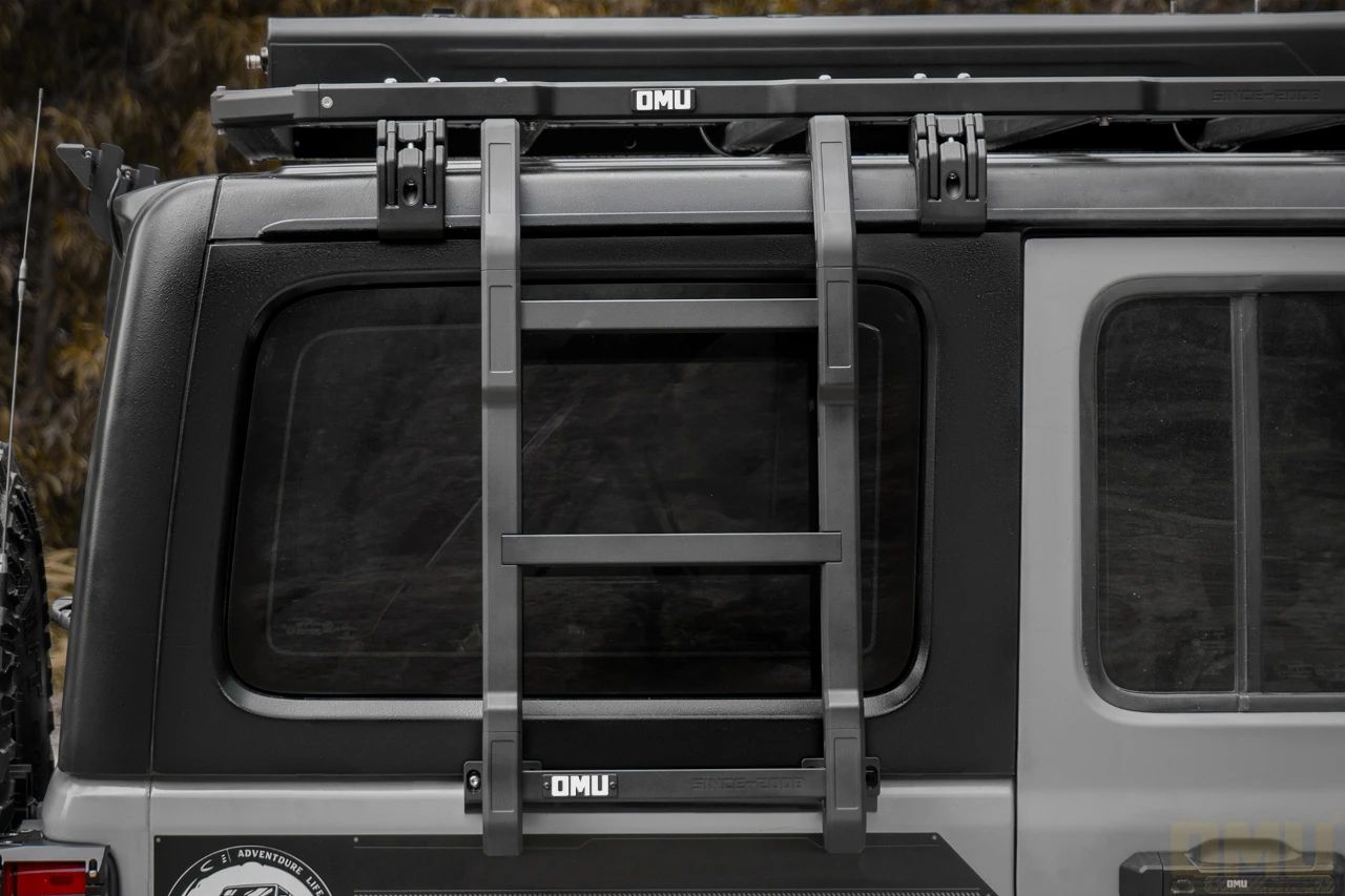 OMU Genesis Series Multifunctional Aluminum Roof Luggage Rack With Rear Window Side Ladder For Jeep Wrangler JL