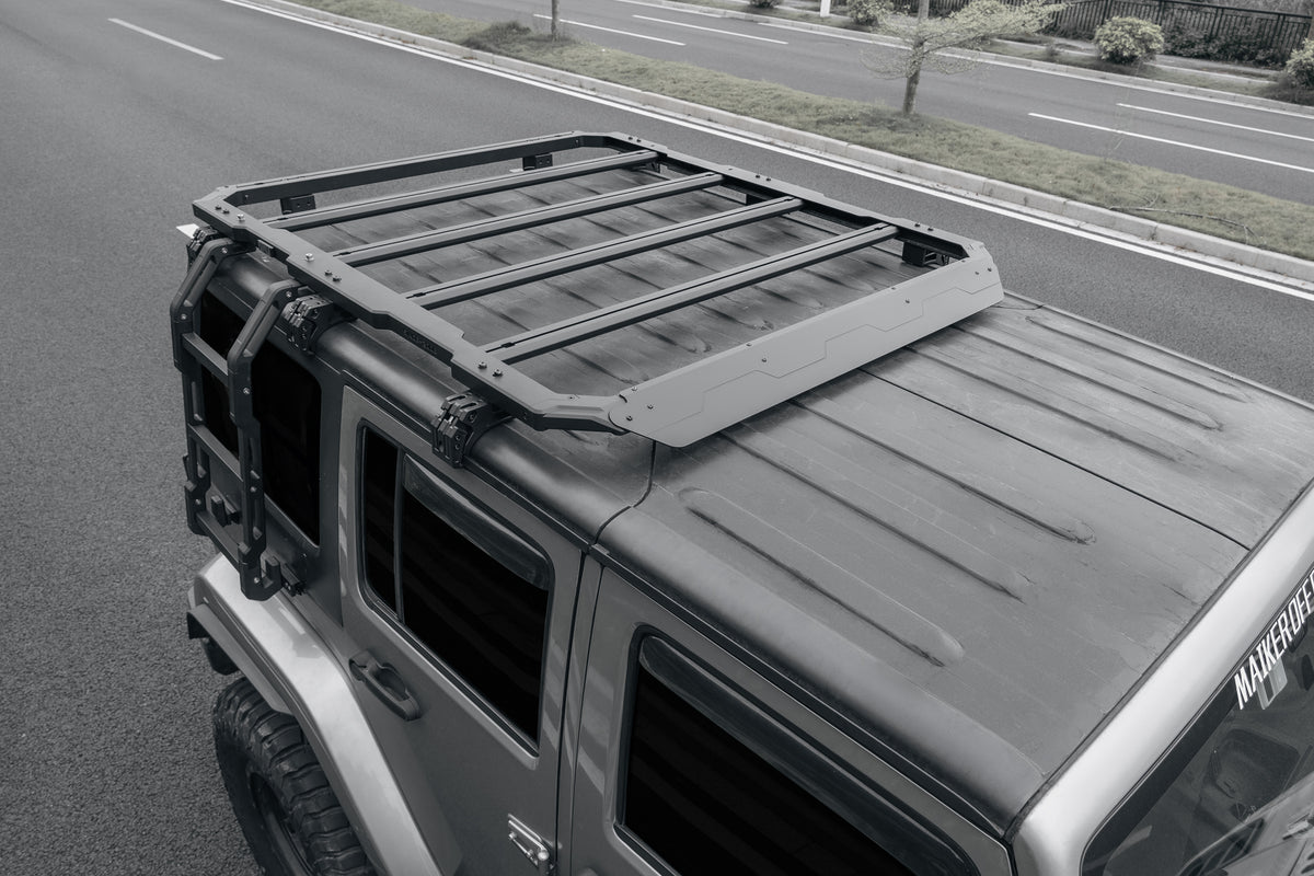 OMU Genesis Series Multifunctional Aluminum Roof Luggage Rack With Rear Window Side Ladder For Jeep Wrangler JK