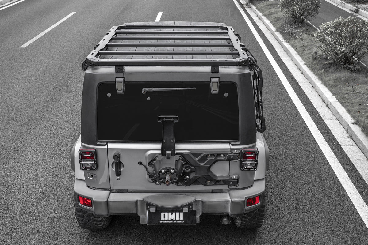 OMU Genesis Series Multifunctional Aluminum Roof Luggage Rack With Rear Window Side Ladder For Jeep Wrangler JK