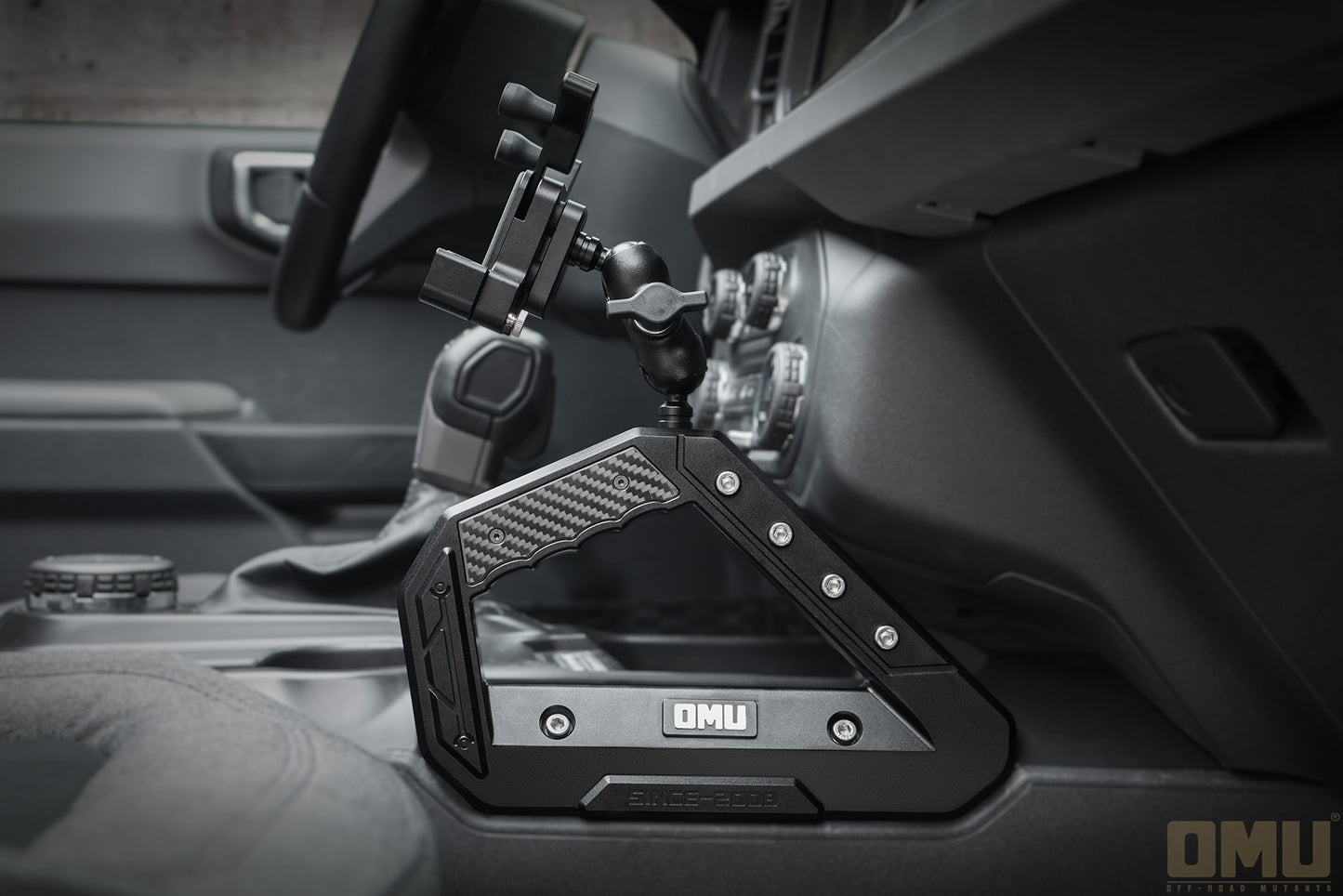 OMU Genesis Series Aluminum Center Console Grab Handle With Phone Holder For Ford Bronco
