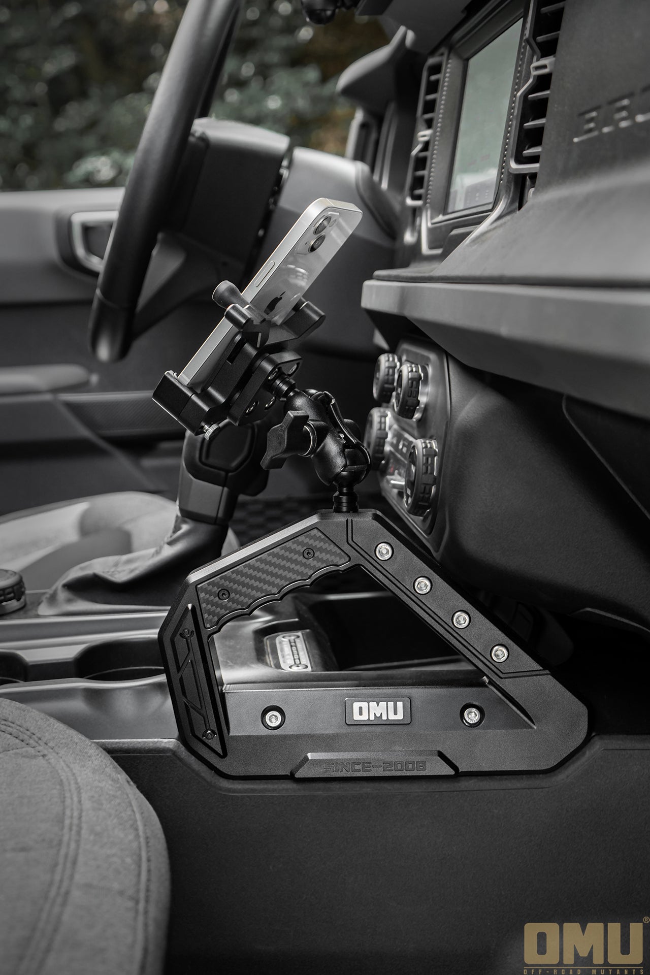 OMU Genesis Series Aluminum Center Console Grab Handle With Phone Holder For Ford Bronco